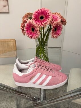 adidas Pink Suede Gazelle Sneakers with White Stripes